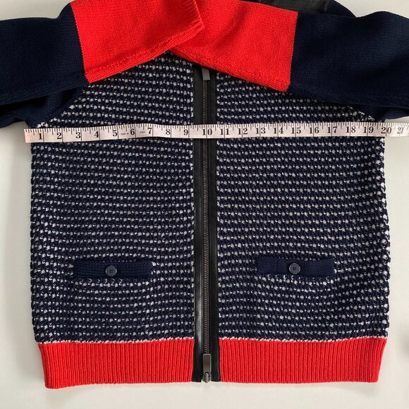 Club Monaco Italian Wool Blend Leather Zip Up Cardigan M/L - Picture 8 of 12